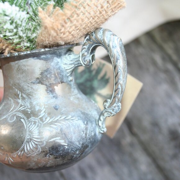 Mini Christmas Tree Pewter Pot Decor Holiday Home Evergreen Cute Rustic Cabin - Picture 5 of 13